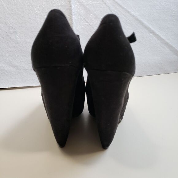 Breckelle's Shoes Women 5.5 Black Suede Wedge Ankle Platform T-Strap 5.5" Heel - Picture 6 of 12